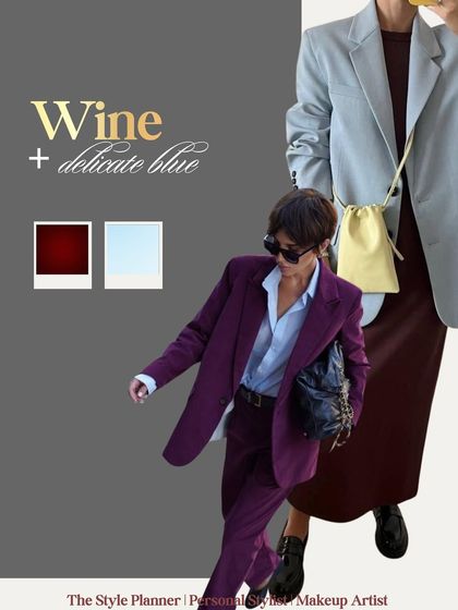Try pairing wine with a delicate blue for a chic and fashion-forward office look. This combination is unique and shows a great understanding of color.
