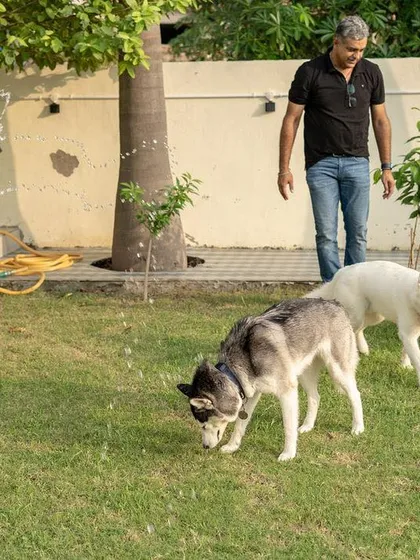 Beating the Delhi heat with some water masti! Our large, grassy lawn is perfect for supervised fun, and on hot days, we bring out the hose for some extra splashing and happiness.