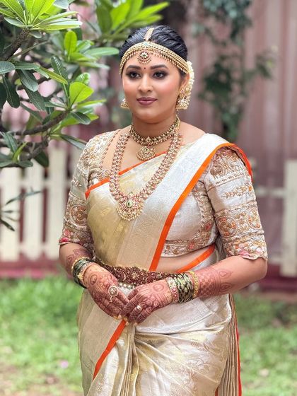 An outdoor shot showing how the bridal makeup looks in natural daylight. The colors remain true, and the skin looks fresh and radiant.