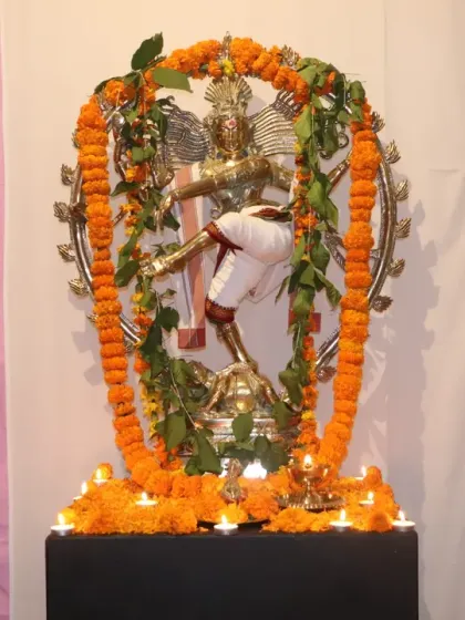 The beautifully adorned statue of Lord Nataraja during our Maha Shivaratri celebrations. This image reflects the deep reverence and tradition that are central to our community gatherings and festivals.