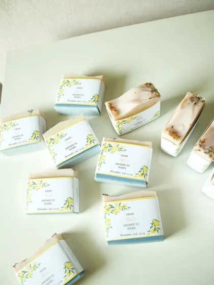 An overhead shot of the Amalfi-themed bridal shower favors.