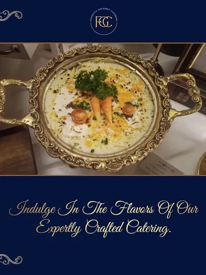Indulge in the flavors of our expertly crafted catering. A beautifully plated dish in an ornate silver serving bowl, showcasing our flair for classic, elegant presentation.