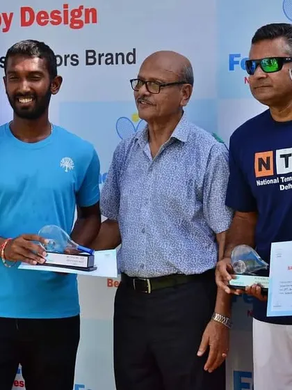 Our NTC players Nitin K. Sinha and Ishaque Eqbal with their finalist trophies for the Fenesta National Men's Doubles.