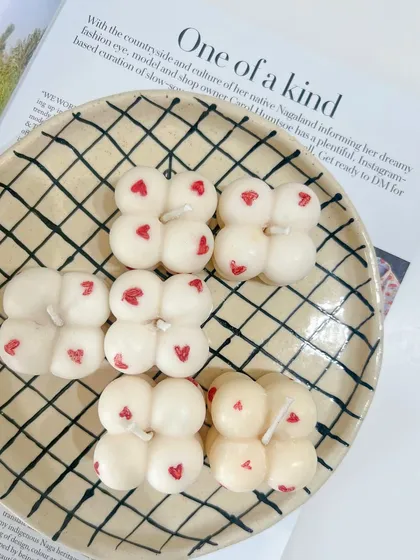 We're obsessed with how these limited-edition mini blob candles with hearts turned out. Perfect for your Galentine.