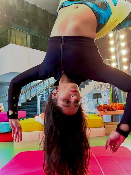 The joy of hanging upside down! This simple inversion in the hammock is great for decompressing the spine and bringing fresh blood flow to the brain.