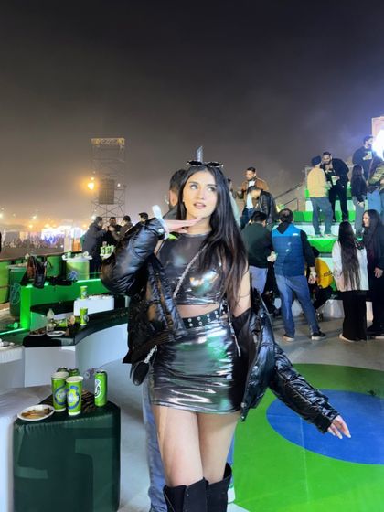 Another shot of the metallic outfit, showing how it catches the light.