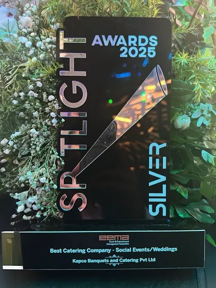 Our second Silver Spotlight Award, for Best Catering Company for Social Events & Weddings. This recognition from EEMA India is a testament to our team's consistent delivery of high quality service.