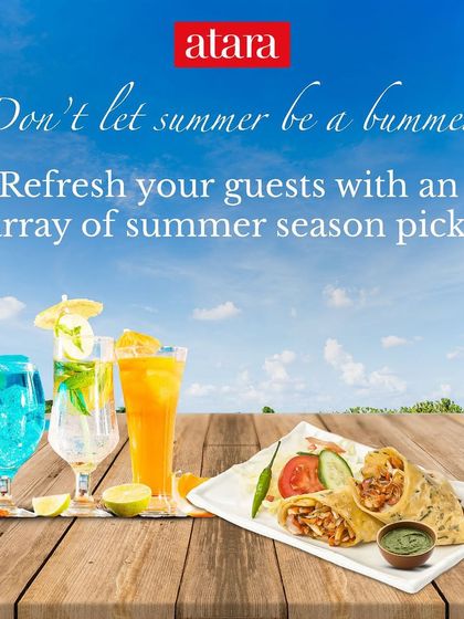 Don't let summer be a bummer. This image showcases our refreshing summer drinks and light bites, perfect for beating the heat at any gathering.
