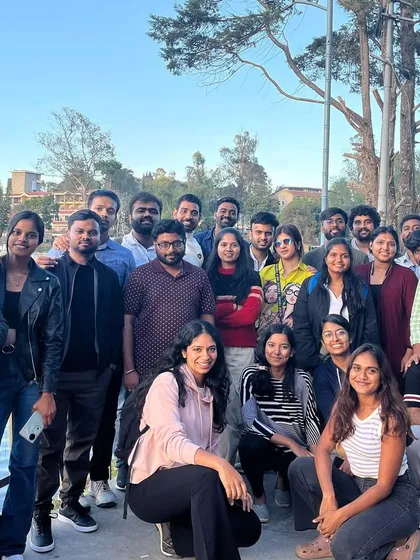A full group photo from one of our weekend batches, ready to explore the town.