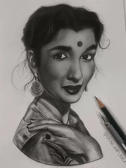A classic portrait study in graphite on paper. I paid close attention to the details in the traditional earrings and the subtle expression, aiming for a realistic and elegant finish.