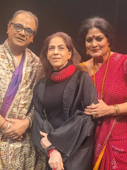 With Guru Ratikant Mohapatra and a friend. Curating is also about building bridges between artists and traditions.