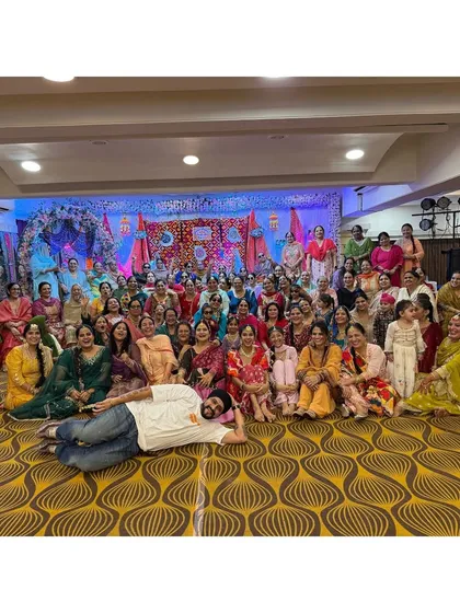 A fun group photo after a massive Teej celebration. I had to lie down to fit everyone in the frame, that's how big the party was.