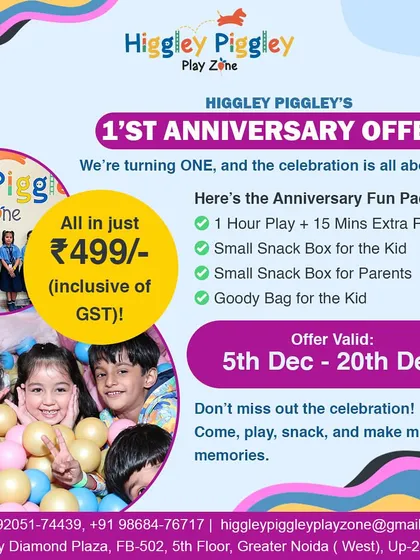 We're turning one! Check out our fantastic 1st Anniversary offer, which includes extra playtime, snacks for kids and parents, and a goody bag.