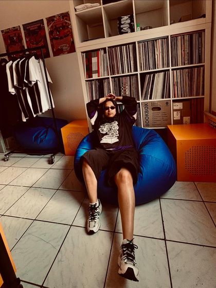 Chilling on a beanbag before my show in Berlin. Taking a moment to relax and get in the zone before bringing the energy to the dancefloor.