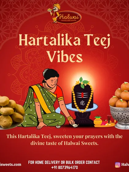 This Hartalika Teej, sweeten your prayers with the divine taste of our sweets. We offer a variety of pedas and ladoos to make your rituals special.