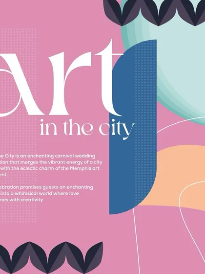 The official concept card for 'Art in the City', explaining how we merge the energy of a city festival with the eclectic charm of the Memphis art movement.