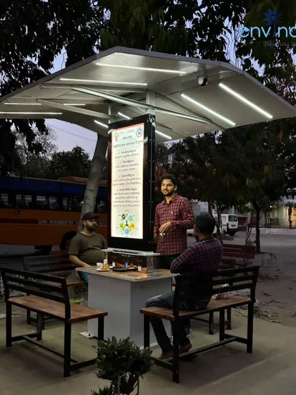 Students and visitors gather at our solar hut in the evening. It has quickly become a popular spot on campus for relaxing, socializing, and charging devices, all powered by clean energy.
