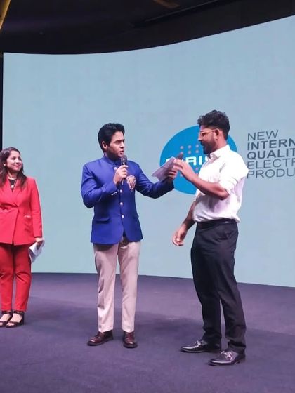 On stage at the Girish Electrical Company event with hosts Aman Yatan Verma and Malaika Arora. Sharing the stage with such esteemed personalities was a highlight of the evening.