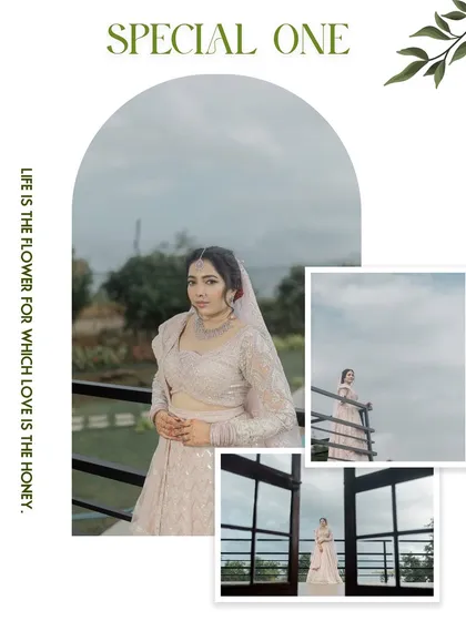 A collage of the bride against a vast, open sky, creating a sense of freedom and romance.