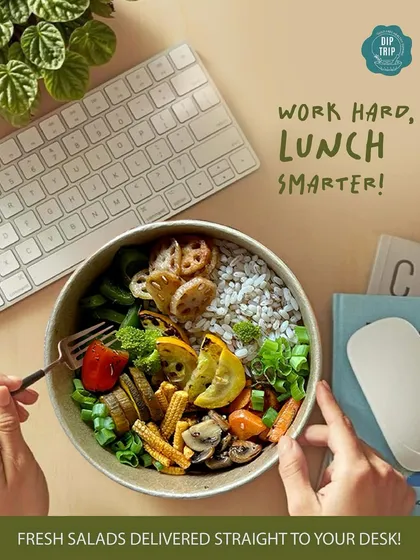 For the busy professional, we make healthy eating effortless. This is what a smart lunch looks like: a nutrient-packed salad bowl delivered straight to your desk, so you can power through your day without skipping a beat.