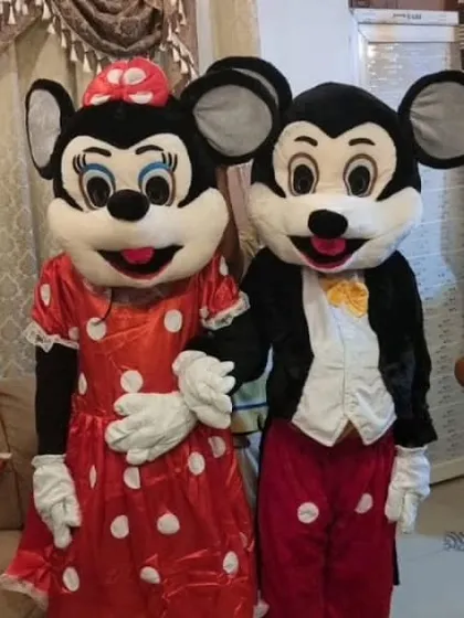 The classic duo, Mickey and Minnie Mouse, ready to bring smiles to a birthday party. I provide high-quality costumes and professional performers to ensure your child feels like they are meeting the real characters.