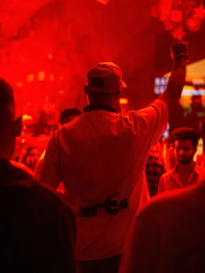 A silhouette of me with a fist raised, facing the crowd. This is a moment of pure energy and connection, a signature part of my live shows.