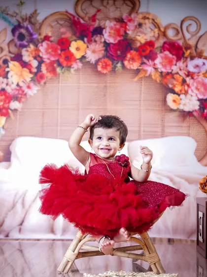 A playful moment captured during the boho-themed birthday session.