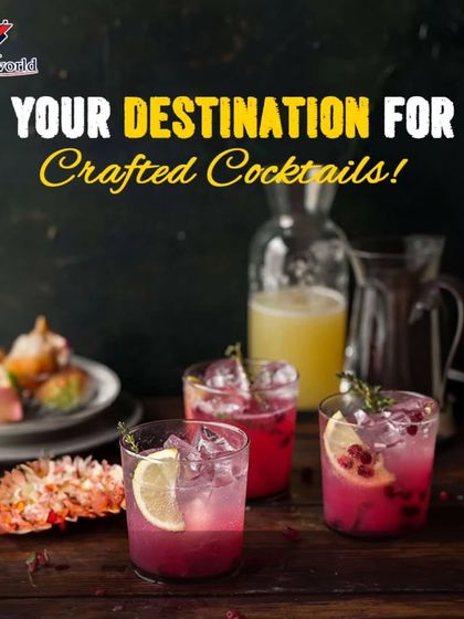Your destination for crafted cocktails. This image of refreshing pomegranate spritzers paired with snacks positions us as the go-to experts for any event.