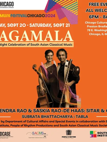 A poster for the Ragamala Festival in Chicago, an all-night celebration of South Asian classical music. It is an honor to be part of such an immersive musical event.