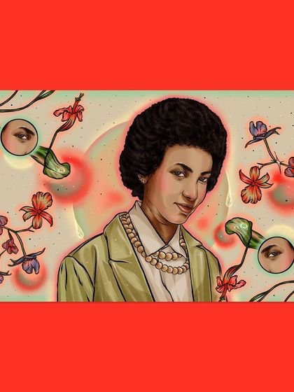 The wide-format version of the Esperanza Spalding illustration, suitable for a banner or header on a website.