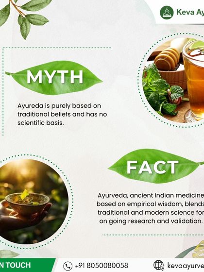 A common myth is that Ayurveda has no scientific basis. This graphic clarifies the fact that Ayurveda blends empirical wisdom with modern science, with ongoing research validating its effectiveness.
