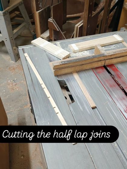 Here you can see the process of cutting half-lap joints on the table saw. These small notches are crucial for allowing the Kumiko strips to interlock perfectly without any fasteners.