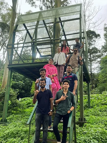 Our group on the watchtower at Nandi Hills, enjoying the view from above the trees.
