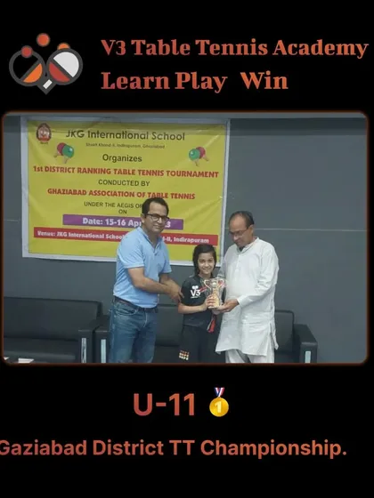 Our U-11 champion from the Ghaziabad District TT Championship receiving her first title. This is a significant milestone in her competitive journey.