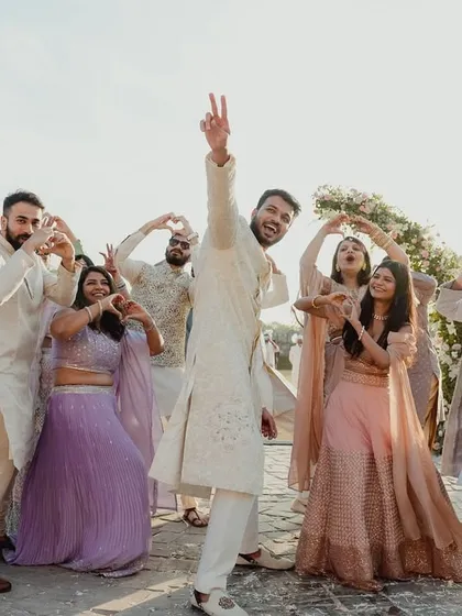 The groom and his squad bring the energy to a daytime event. The casual, fun choreography is perfect for getting everyone in the mood to celebrate.