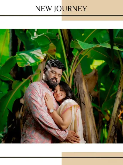 A warm and affectionate pre-wedding portrait of a couple embracing amidst the large green leaves of a banana plantation, highlighting a natural and intimate connection.