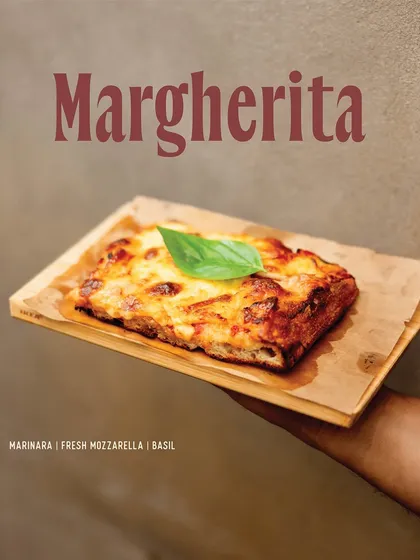 Announcing an exclusive pop-up menu featuring six unique Pizza Romana slices, like this classic Margherita.