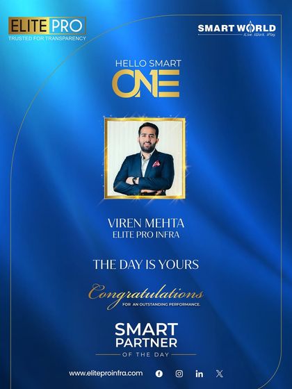 Our Founder & Director, Mr. Viren Mehta, was named "Smart Partner of the Day" by Smartworld Developers. This individual recognition reflects our team's collective dedication and passion for achieving outstanding results in the real estate market.