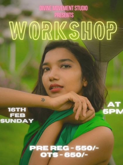A poster for our contemporary workshop, highlighting the guest instructor. We aim to create opportunities for students to learn from the best movers in the community.