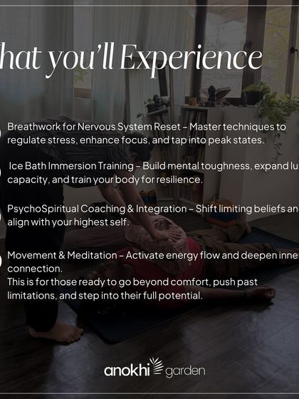 Our weekend immersion includes training for a nervous system reset, mental toughness, and psycho-spiritual coaching. It's for those ready to go beyond their comfort zone.