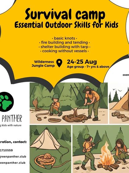 A poster for our parent and child overnight Survival Camp, where families learn practical outdoor skills from a certified expert.