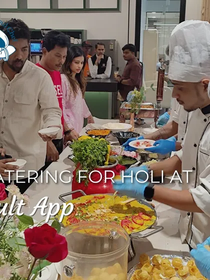 A vibrant and colorful chaat station, a highlight of our Holi catering for Kult App. We ensure there's a wide variety of toppings and ingredients for a truly customized experience.