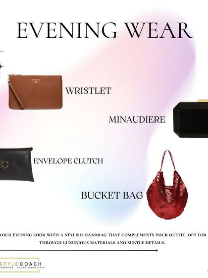 For an evening event, your handbag should be as elegant as your outfit. Here are four perfect evening bag styles, including the wristlet, minaudiere, envelope clutch, and bucket bag, to complement your look.