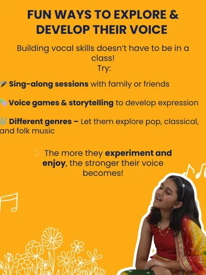 There are many fun ways to develop a child's voice outside of class. Try sing-along sessions, voice games, and exploring different genres like pop and classical.