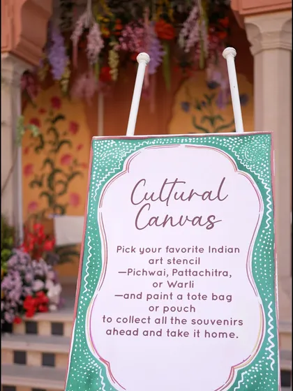 The "Cultural Canvas" sign, explaining the interactive art activity to guests.
