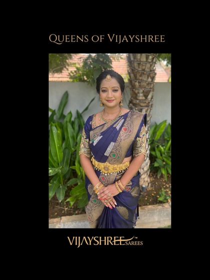 A closer look at Manasa's choice, highlighting the detailed work on her saree and the perfect coordination with her temple jewelry.