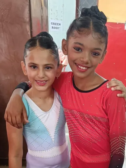 Two friends and competitors at the CBSE Aerobics National 2024. The friendships made through gymnastics are truly special.