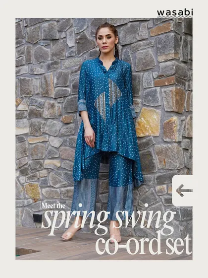 A full look at the Spring Swing Co-ord Set. The flared silhouette of the shirt combined with the relaxed striped pants creates a look that is both traditional and contemporary. It’s all about creating pieces that flow with you.