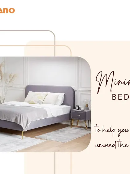 This minimal upholstered bed with a curved headboard and gold-tipped legs is part of our new collection. It's designed to help you unwind in a simple, elegant space.