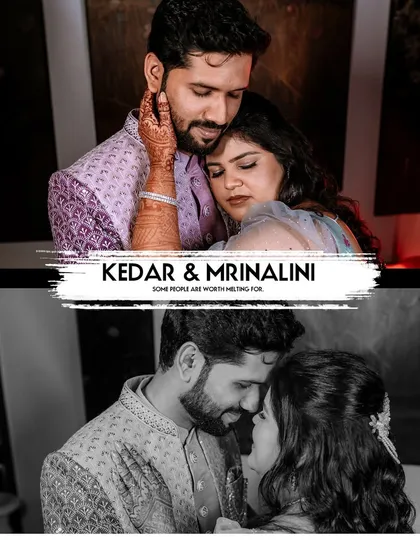 A collage of the couple's reception portraits, in both color and black and white.